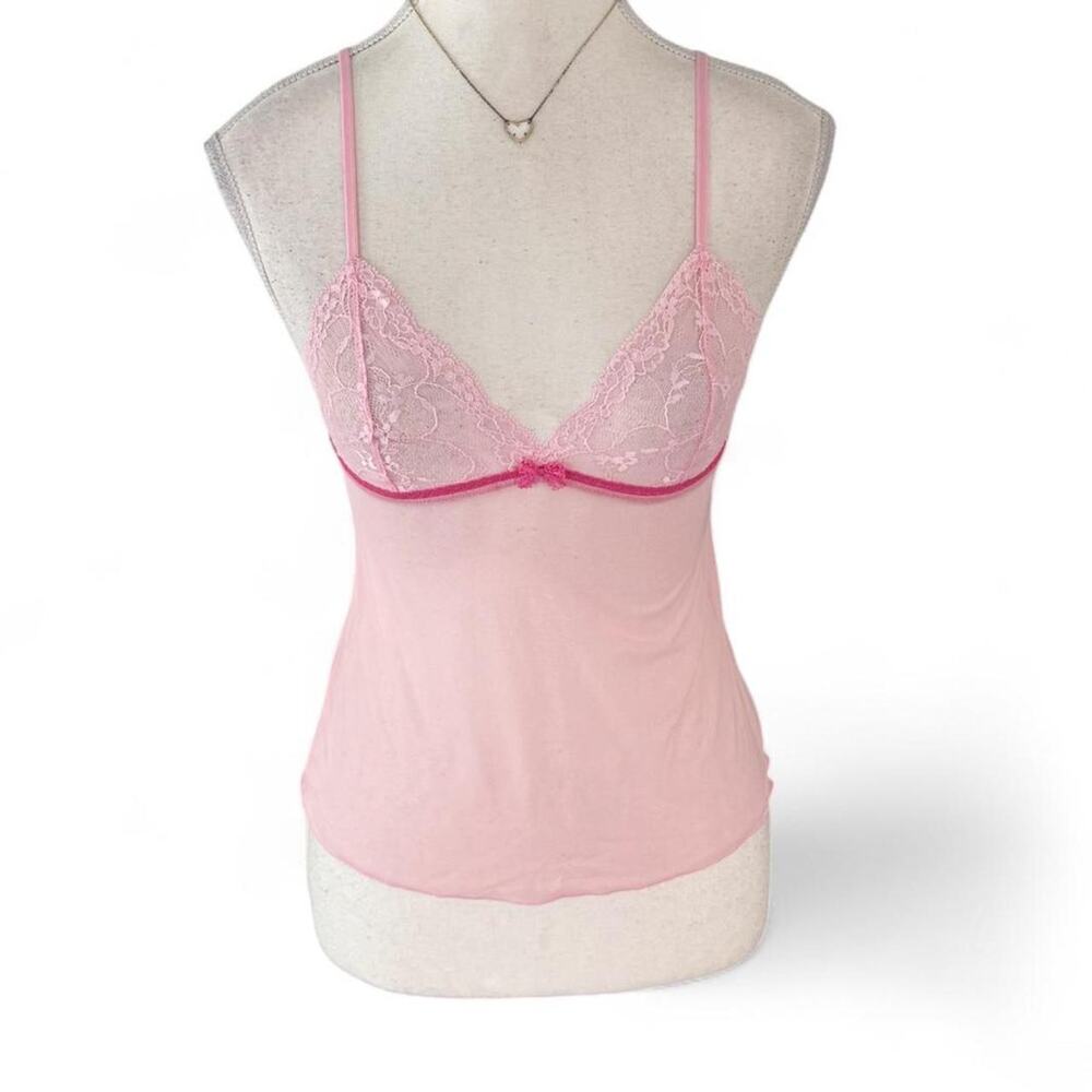 Victoria's Secret PINK pink lace cami top with bow detail in XS
